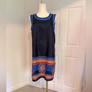 Banana Republic Navy Blue Colorblock Border Print Dress – Size 10 NWOT